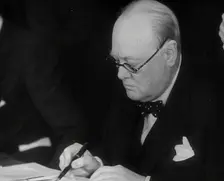 Winston Churchill Signing an Agreement Allowing the USA to use British Naval Bases in..., 1941. Creator: British Pathe Ltd
