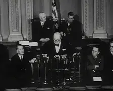 Winston Churchill, the British Prime Minister Addressing the United States Congress, 1942. Creator: British Pathe Ltd