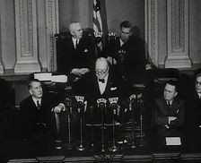 Winston Churchill, the British Prime Minister Addressing the United States Congress, 1942. Creator: British Pathe Ltd