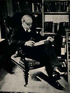 Winston Spencer Churchill in His Library 1945. Creator: Unknown