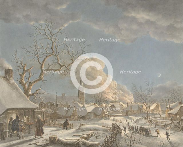 Winter, night and fire; the four seasons, times of day and elements, 1797. Creator: Jacob Cats.