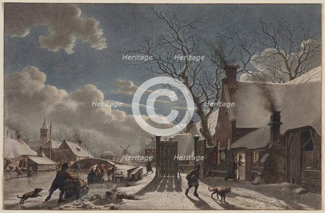 Winter Night in a Dutch Town, 1797. Creator: Jacob Cats (Dutch, 1741-1799).