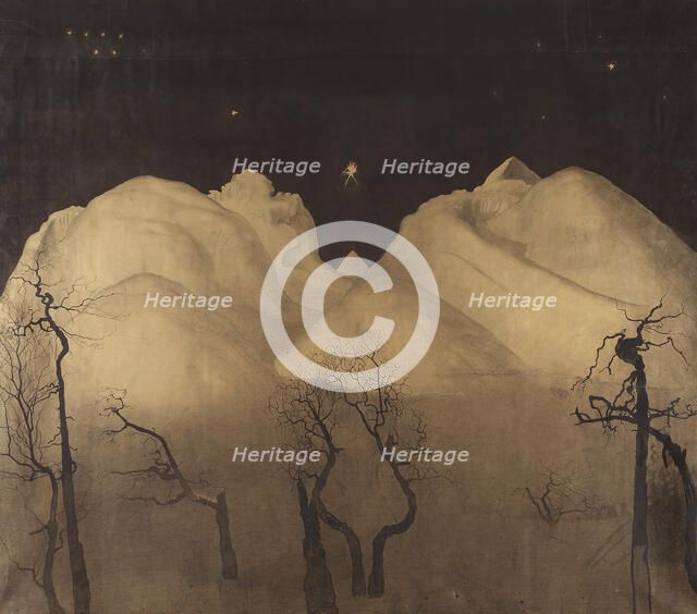 Winter Night in the Mountains. Study, from 1901 until 1902. Creator: Harald Sohlberg.