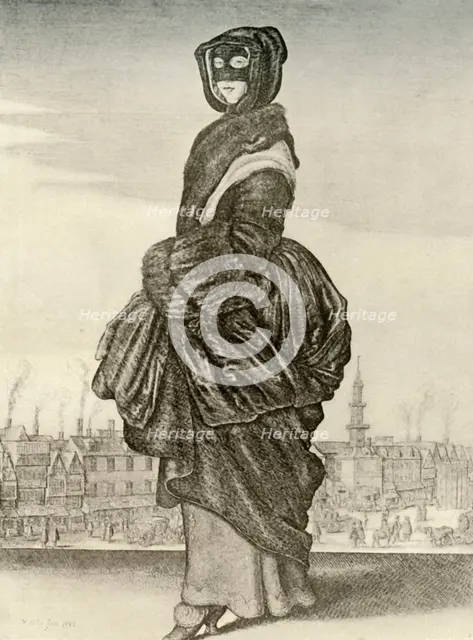 'Winter - Outdoor winter dress of English woman, reign of Charles I', c1620-1640, (1937) Creator: Unknown.