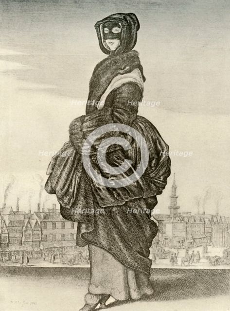 'Winter - Outdoor winter dress of English woman, reign of Charles I', c1620-1640, (1937) Creator: Unknown.