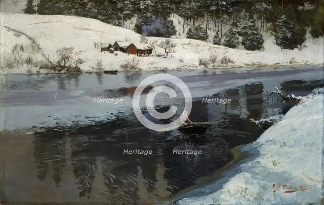 Winter at the River Simoa. Artist: Thaulov, Fritz (1847-1906)