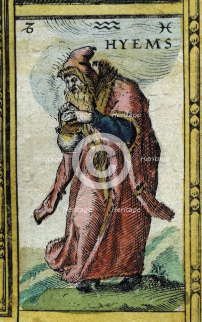  'Winter', coloured engraving from the book 'Le Theatre du monde' or 'Nouvel Atlas', 1645, create…