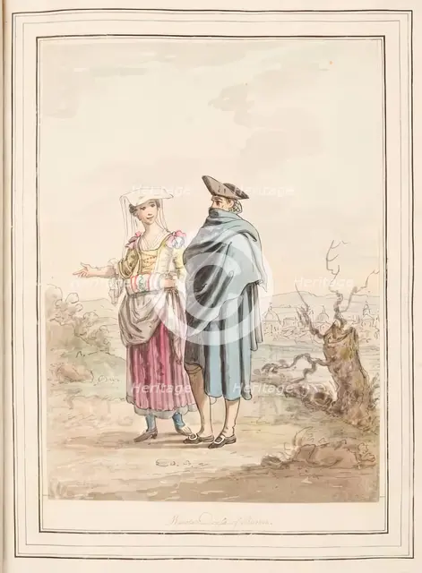 Winter Dress of Rome, leaf from 'A Collection of Dresses by David Allan Mostly from Nature', 1776. Creator: David Allan.