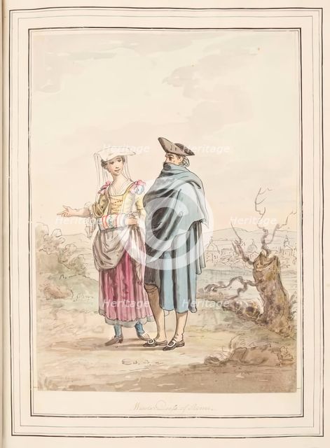 Winter Dress of Rome, leaf from 'A Collection of Dresses by David Allan Mostly from Nature', 1776. Creator: David Allan.