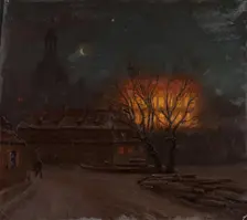 Winter Evening in Dresden, 1845. Creator: Knud Baade
