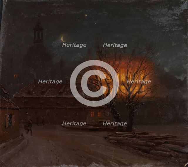 Winter Evening in Dresden, 1845. Creator: Knud Baade.