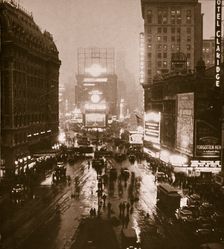 Winter evening on Times Square and Broadway, New York, USA, early 1930s. Creator: Unknown