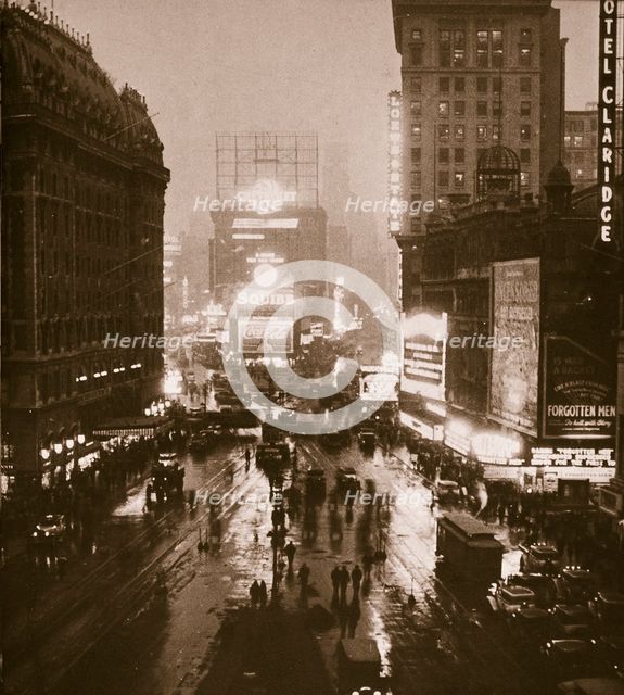 Winter evening on Times Square and Broadway, New York, USA, early 1930s. Creator: Unknown.