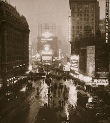 Winter evening on Times Square and Broadway, New York, USA, early 1930s