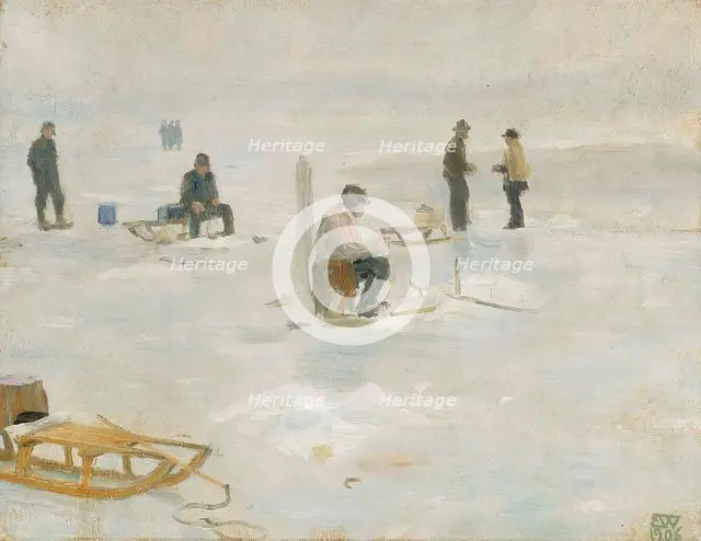 Winter Fishing, 1906. Creator: Erik Werenskiold.