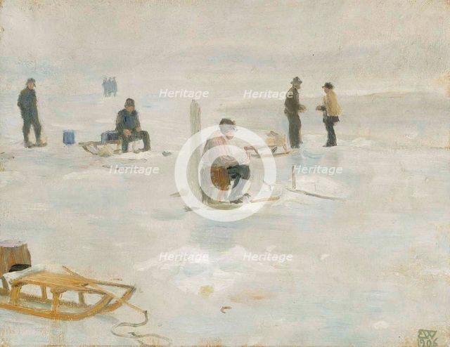 Winter Fishing, 1906. Creator: Erik Werenskiold.
