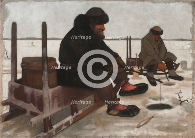 Winter Fishing; Icefishing, 1900. Creator: Juho Rissanen.