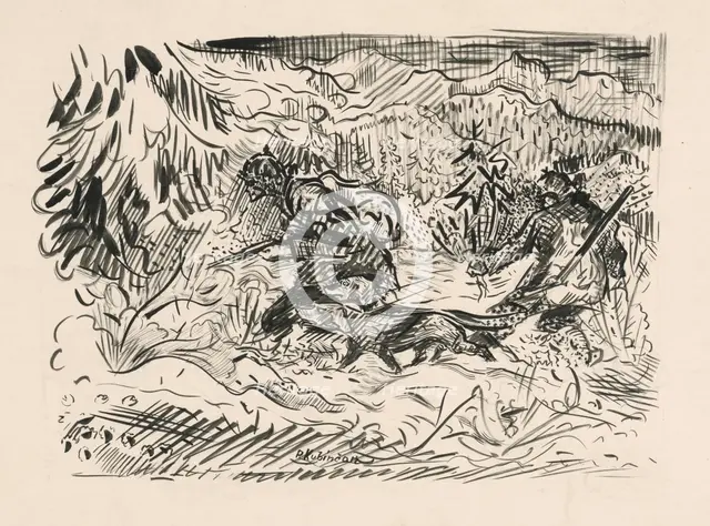 Winter hunt, 1910-1940. Creator: Arnold Peter Weisz-Kubincan.