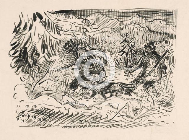 Winter hunt, 1910-1940. Creator: Arnold Peter Weisz-Kubincan.