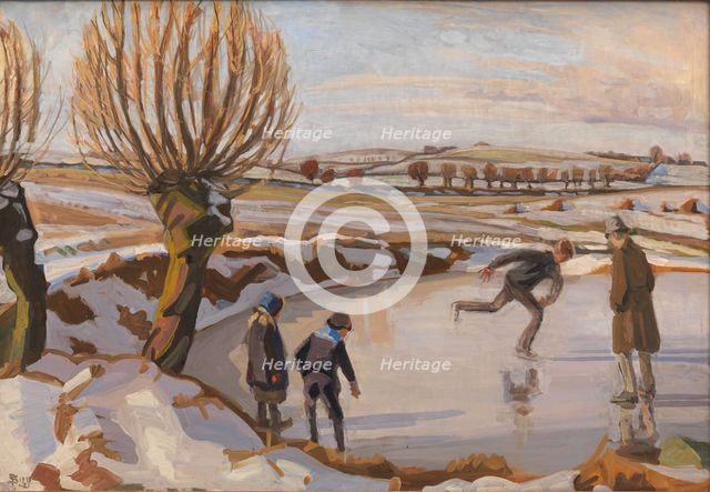 Winter has come, landscape with skating rink, 1919-1921. Creator: Fritz Syberg.