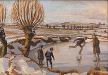 Winter has come, landscape with skating rink, 1919-1921. Creator: Fritz Syberg