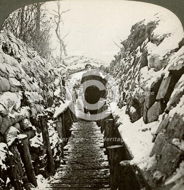 Winter in the Belgian trenches at Nieupoort, Belgium 20th century.Artist: Realistic Travels Publishers