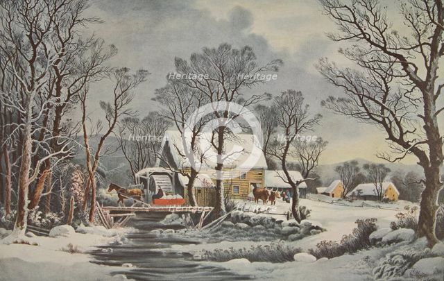 Winter In The Country - The Old Grist Mill, pub. 1864, Currier & Ives (Colour Lithograph)