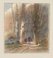 Winter landscape: two firewood gatherers coming out of the forest, 1865. Creator: Johannes Petrus Waterloo