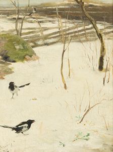 Winter Landscape with Magpies, 1884. Creator: Karl Georg Arsenius