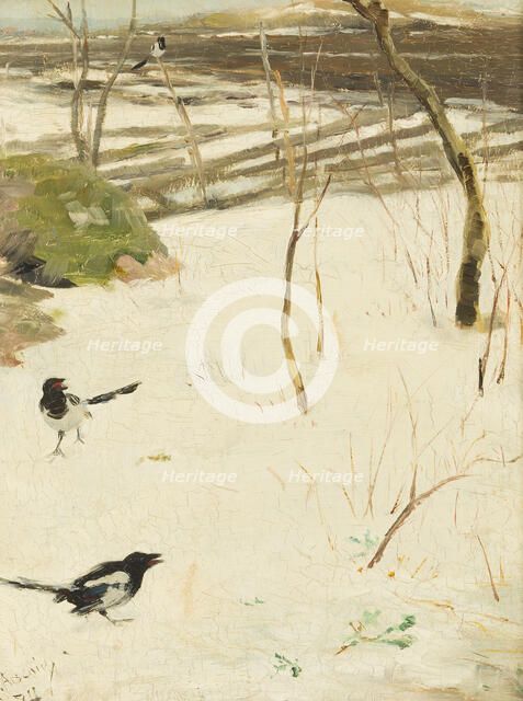 Winter Landscape with Magpies, 1884. Creator: Karl Georg Arsenius.