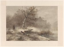 Winter landscape with man collecting firewood, 1850. Creator: Johannes Franciscus Hoppenbrouwers