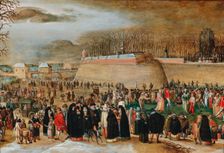 Winter landscape with a carnival scene near the Kipdorppoort Bastion in Antwerp. Creator: Vrancx, Sebastiaen (1574-1647)