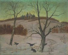 Winter landscape with a church, 1922. Creator: Andrej Kovacik