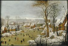 Winter landscape with a Bird Trap, and the Flight into Egypt , 1622. Creator: Brueghel, Pieter, the Younger (1564-1638)