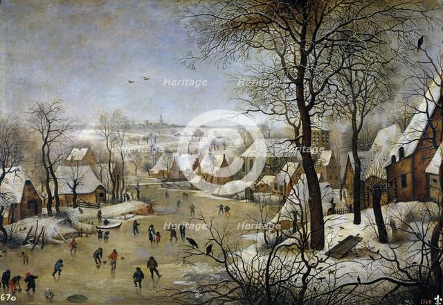 Winter landscape with a Bird Trap, ca 1601. Artist: Brueghel, Pieter, the Younger (1564-1638)