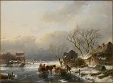Winter landscape with a frozen river, 1847. Creator: Schelfhout, Andreas (1787-1870)
