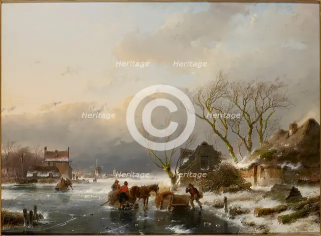 Winter landscape with a frozen river, 1847. Creator: Schelfhout, Andreas (1787-1870).