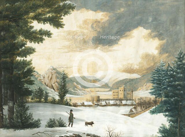 Winter landscape with a hunter, 1824. Creator: Unknown.