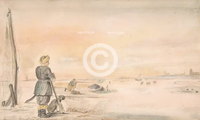 Winter Landscape with a Hunter and his Dog, n.d.. Creator: Hendrick Avercamp.