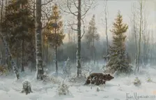 Winter Landscape with bear, 1907. Artist: Muravyov, Count Vladimir Leonidovich (1861-1940)