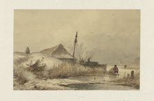 Winter landscape with farm on canal, 1852. Creator: Johannes Franciscus Hoppenbrouwers