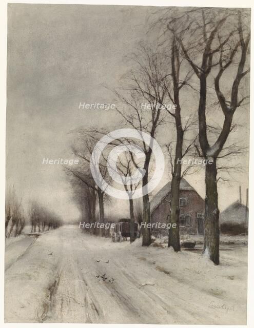 Winter landscape with farmhouse and row of trees, 1860-1892. Creator: Louis Apol.