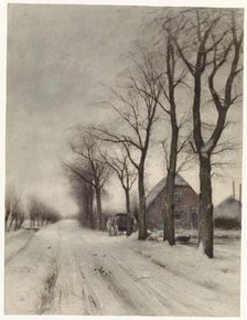 Winter landscape with farmhouse and row of trees, 1860-1892. Creator: Louis Apol