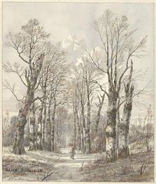 Winter landscape with firewood gatherer on forest path, 1813-1856. Creator: Hendrik Gerrit ten Cate