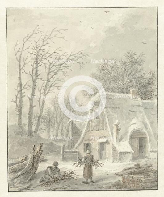 Winter landscape with firewood gatherers near a farm, 1838. Creator: Pieter Barbiers.