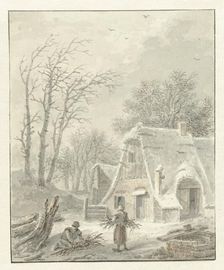 Winter landscape with firewood gatherers near a farm, 1838. Creator: Pieter Barbiers
