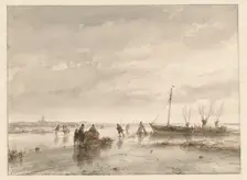 Winter landscape with frozen lake, 1797-1870. Creator: Andreas Schelfhout