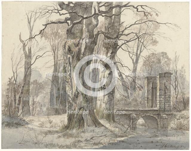 Winter landscape with gate between trees, 1835. Creator: Hendrik Gerrit ten Cate.