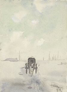 Winter landscape with horse and carriage, 1860-1921. Creator: Adolf le Comte