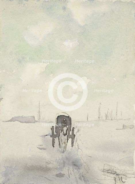 Winter landscape with horse and carriage, 1860-1921. Creator: Adolf le Comte.